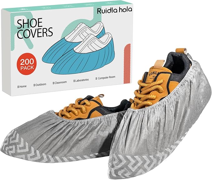 Shoe Covers Disposable 200 Pack, Non-Woven Booties for Shoes Covers,Durable Non Slip Shoe Protectors for Indoors, Breathable & Stretchable Fit for Most Sizes –Protector for Home, Real Estate, Work