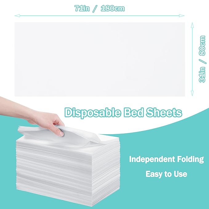 Disposable Bed Sheets for Massage Table 200 Pcs 31" x 71" Waterproof Massage Table Sheets Soft Non Woven Fabric SPA Massage Table Bed Cover Breathable for Beauty Tattoos Waxing Travel (White)