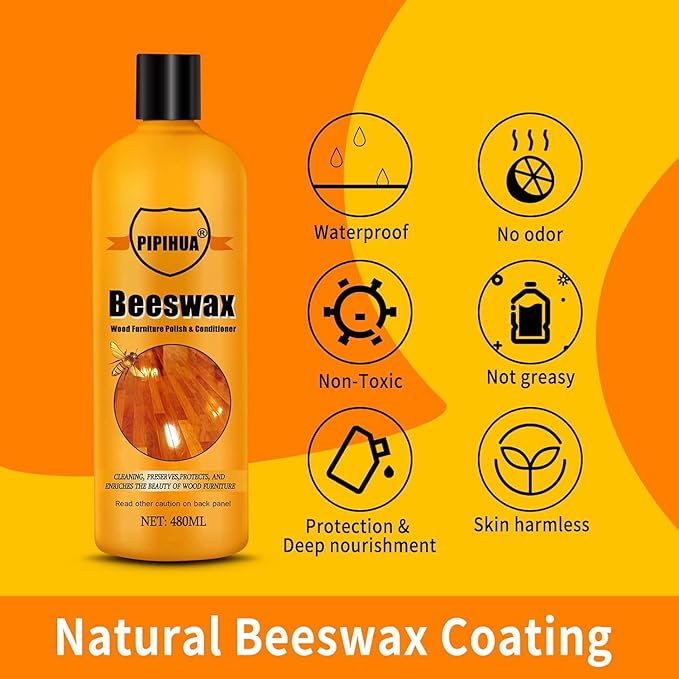 PIPIHUA Beeswax Polish and Conditioner for Wood Furniture - Waterproof & Restorer Wood Wax, Multipurpose Beeswax Furniture Polish and Cleaner for All Types and Colours 16.23 Fl Oz, 3 Pack