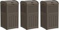 Greesum 33 Gallon Outdoor Trash Can with Lid, Waterproof Resin Garbage Bin for Hideaway, Deck, Patio, 3 Pack, Dark Brown