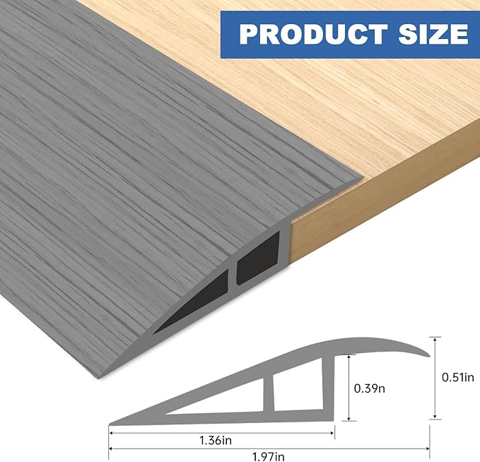 Vinyl Door Threshold Flooring Transition Strip Self Adhesive Carpet Edging Strip for Laminate Doorway Edge Threshold from 1/5" to 2/5" (Light Gray Wood Grain, 10 Ft)