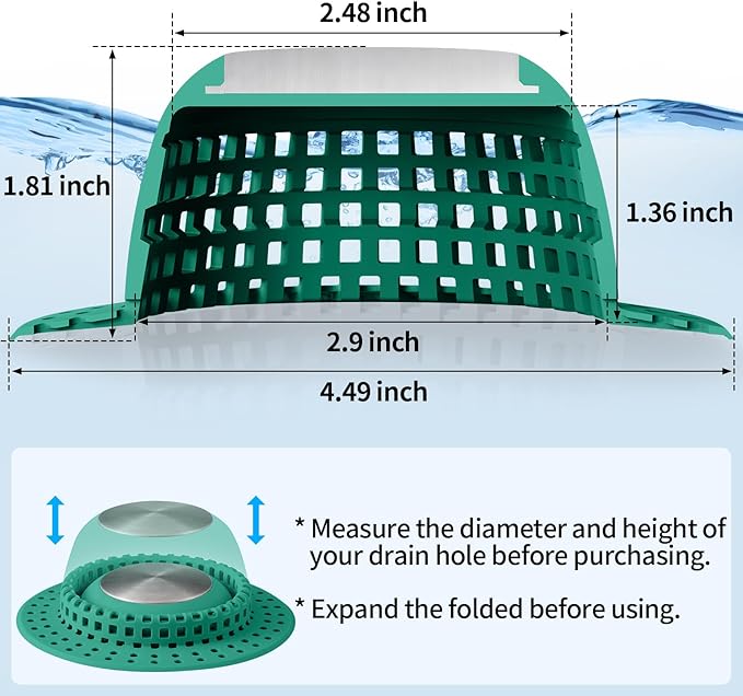 Shower Drain Hair Catcher, Bathtub Drain Cover Foldable Silicone Shower & Tub Protector for Pop-Up & Regular Drains