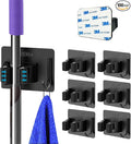 Mop and Broom Holder Wall Mount Stainless Steel Broom Mop Hanger Wall Mounted Garden Tool Rack Organizer for Closet Garage Laundry Room Kitchen Decor (Black) (6)