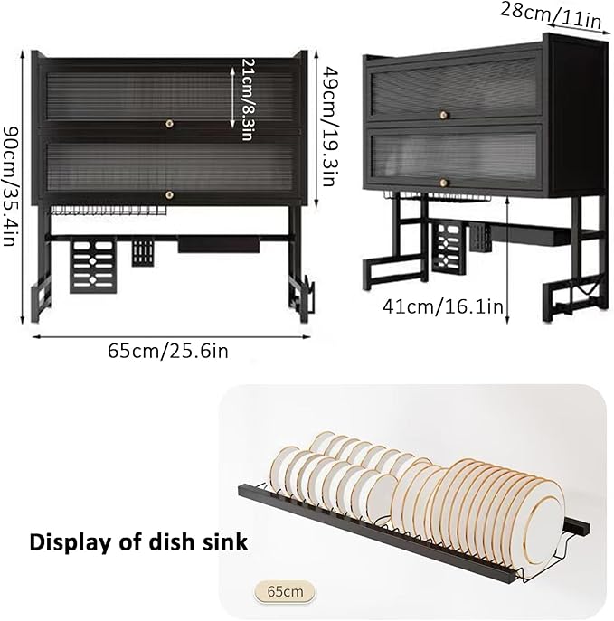 Dish Drying Rack 4 Tiers with Cover, Keep Kitchen Sink Shlef Organized Space-Saving Dish Drying Rack, Large Drying Rack for Dishes, Glasses, Bowls, Cutlery (White, W-25.6)