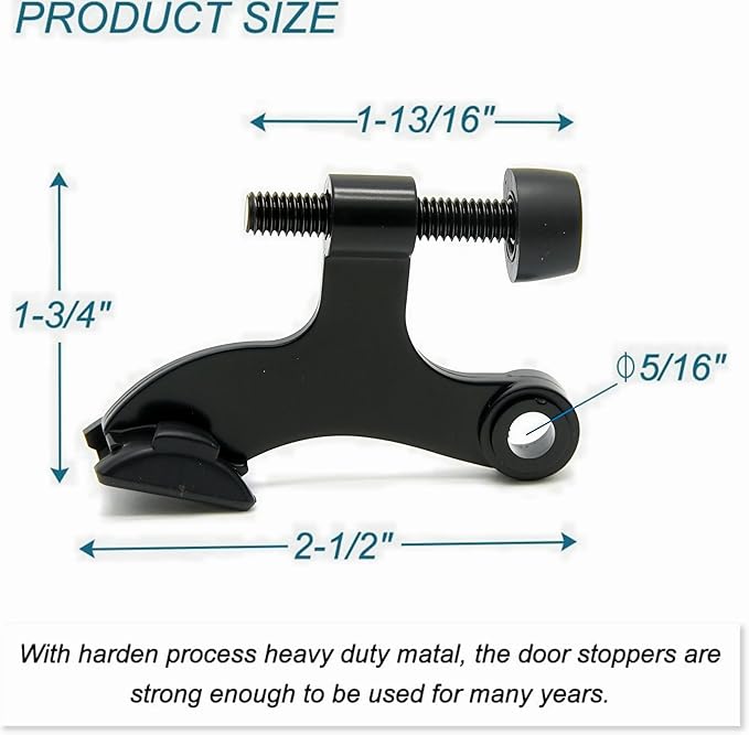 12 Pack Hinge Pin Black Door Stopper, Adjustable Heavy Duty Hinge Pin Door Stop with Black Rubber Bumper Tips