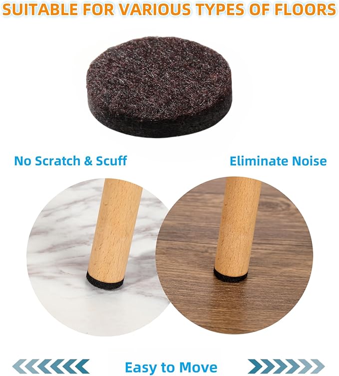 Felt Furniture Pads for Hardwood Floors 164 Piece, Furnigear Anti Scratches Felt Pads for Round Chair Feet Self Adhesive Chair Felt Pads Sliders Moving Your Furniture Smoothly, Brown