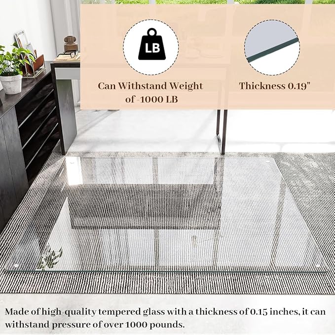 [Tempered Glass] 40" x 80" Glass Chair Mat, 1/5" Thick Office Chair Mat for Carpet or Hardwood Floor, Heavy Duty Hard Chair Mats with Round Corner and Polished Edge, Carpeted Floor Protector