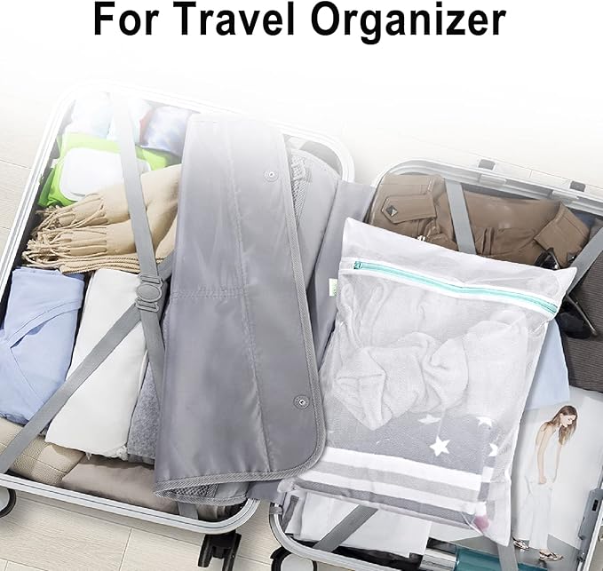 OTraki Mesh Washing Bags for Laundry 2 Pack 16 x 20 Inch Medium Mesh Bag Laundry Washer Delicates Lingerie Wash Machine Net Zipper Bag Heavy Duty Home Dorm Hotel Travel Storage Organizer, White