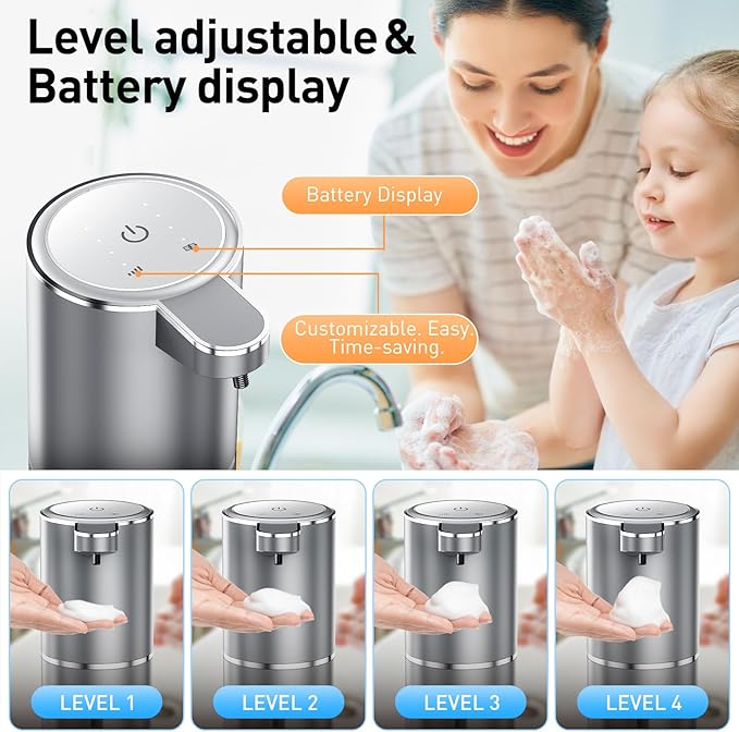 Automatic Foaming Soap Dispenser Foaming Hand Sanitizer Touchless 1500mAh Soap Dispenser Rechargeable with Sensor for Bathroom Kitchen 13.5oz/380ml