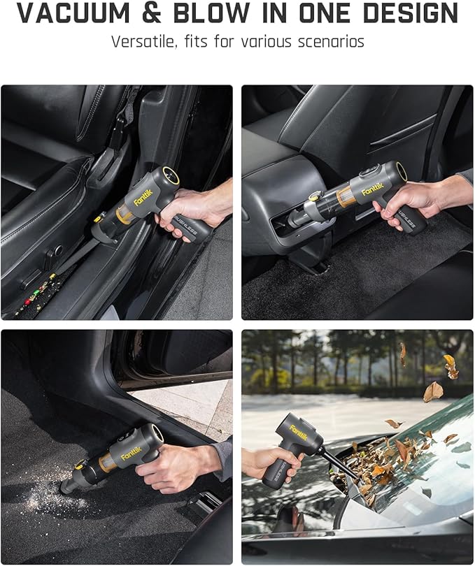 Fanttik Slim V9 Mix Car Vacuum, 4 in 1 Handheld Air Duster, 12000PA Suction Power with Smart LED Display, Cordless Portable Mini Keyboard Vacuum for Car Interior, Office Desk