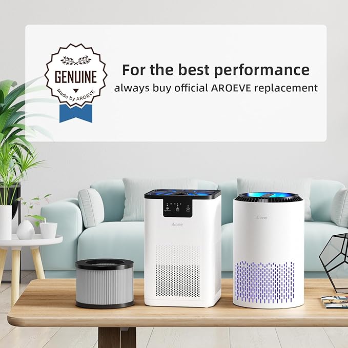 AROEVE MK01&MK06 Air Purifier Replacement Filter, Smoke Remove Material 4 -in-1 with Activated Carbon Mix, Against for Smoke, Odors, and VOCs, 2 Pack- Grey