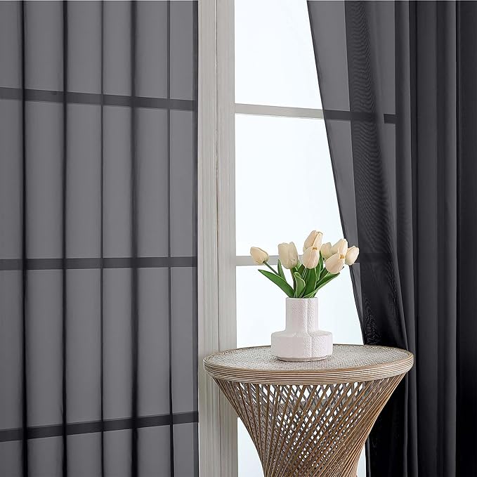 Chyhomenyc Black Sheer Curtains 78 Inches Long 2 Panels Set for Living Room, Light Filtering Voile Lightweight Bedroom Curtains, Rod Pocket Solid Window Treatment Drapes, Each 42W x 78L