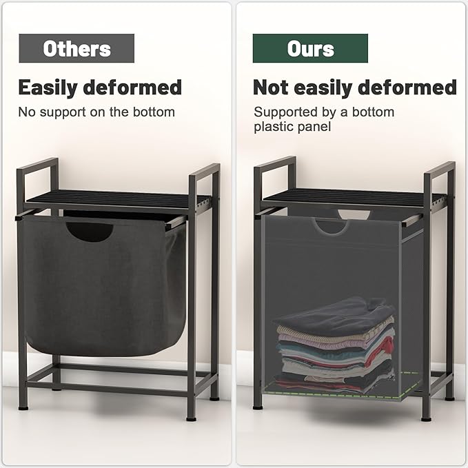 Laundry Sorter with Removable Bag, 16 Gallons Laundry Hamper with Adjustable Feet, Laundry Basket for Laundry Room, Bathroom and Bedroom(Grey and Charcoal Black)