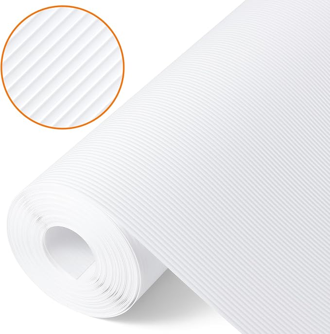 Shelf Liners for Kitchen Cabinets Drawer Liner Non Adhesive Cupboard Mat EVA Material Waterproof Refrigerator Mats Washable Fridge Liner for Cupboard and Desks Liner White 23.6 x 236.2 Inches