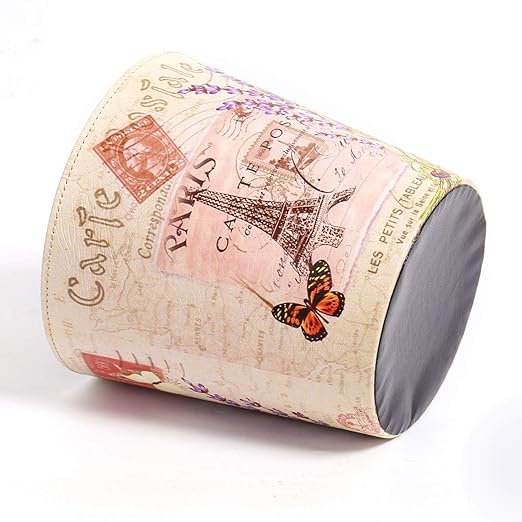 PU Leather Small Trash Can Wastebasket, Round Garbage Container Basket for Bathrooms, Laundry Room, Kitchens, Offices, Kids Rooms, Bedrooms,Dorms,Home Decorative Art Bin, 2.9 Gallon(Lavender Design)