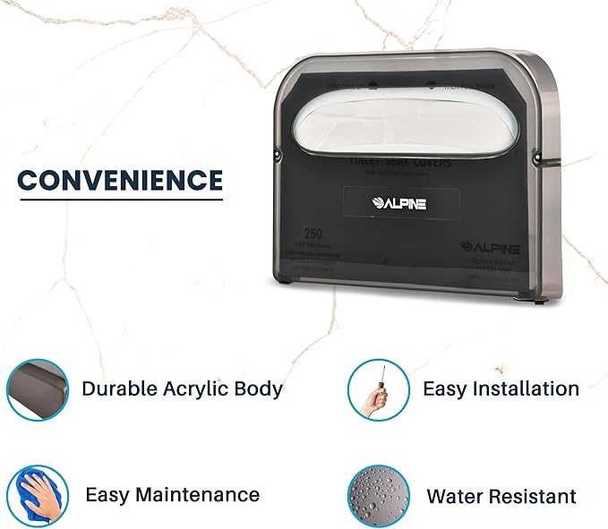 Alpine Toilet Seat Cover Dispenser - 2 Pack Wall Mount Disposable Toilet Seat Cover Holder for Commercial and Residential Use, Half Fold.