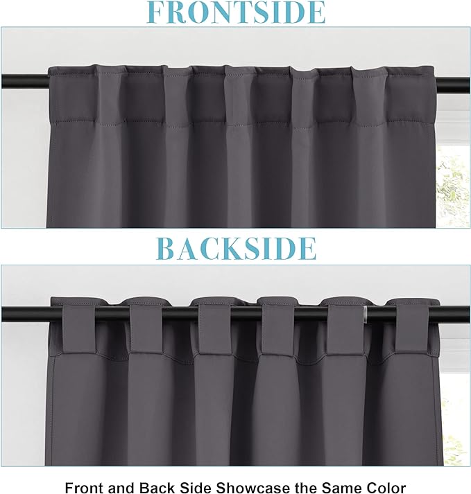 RYB HOME Blackout Curtains for Living Room, Back Tab & Rod Pocket Top Insulating Window Decor for Bedroom Dining Sliding Glass Door Home Office, W 62 x L 84, Grey, 2 Panels