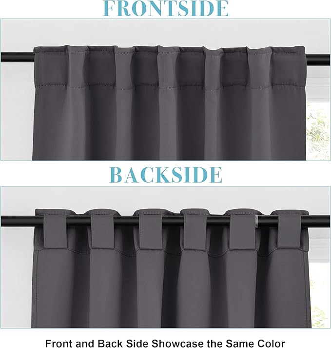 RYB HOME Blackout Curtains for Kitchen, Room Darkening Half Window Treatment Energy Saving Privacy Valances Tiers for Bedroom Bathroom Dining Room, Grey, W42 x L36 inch, 2 Panels