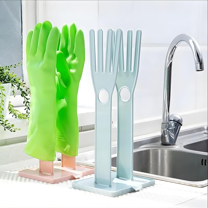 Kitchen Glove Holder Kitchen Glove Stand Holder Rubber Glover Drying Dryer Rack Reusable Rubber Glove Clothes Drying Rack for Dish Gloves and Rags (Pink)
