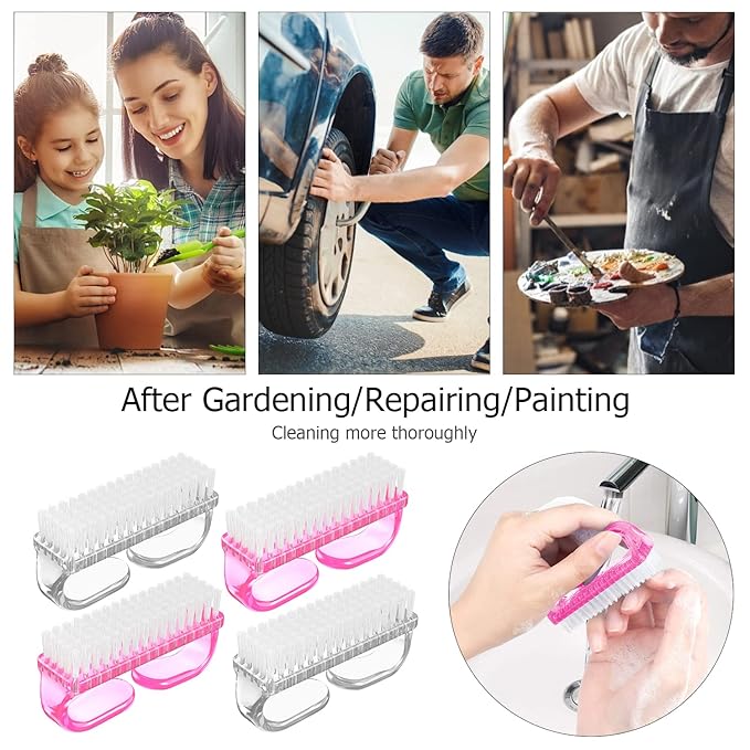 Handle Grip Nail Brush, Hand Fingernail Brush Cleaner Scrubbing Kit Pedicure for Toes and Nails Men Women (4 Pack)