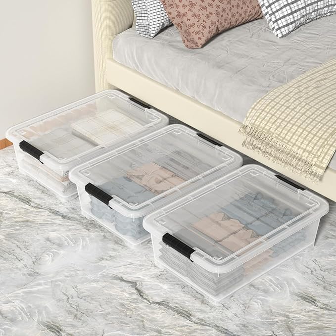20L Under Bed Storage Containers, Closet Organizers and Storage Bins, Under Bed Storage Box with Wheels, Set of 4