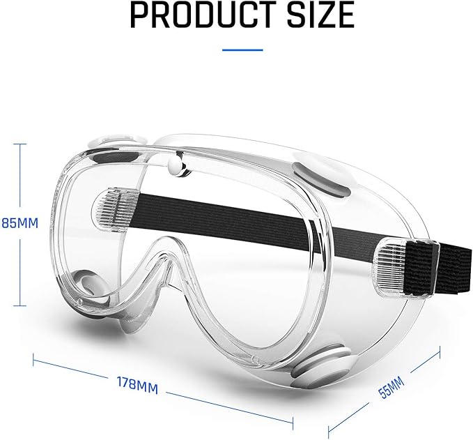 Safety Goggles Medical Goggles Fit Over Eyeglasses Anti-Fog Safety Glasses Clear Lab Goggles chemistry Protective Eyewear ANSI Z87.1