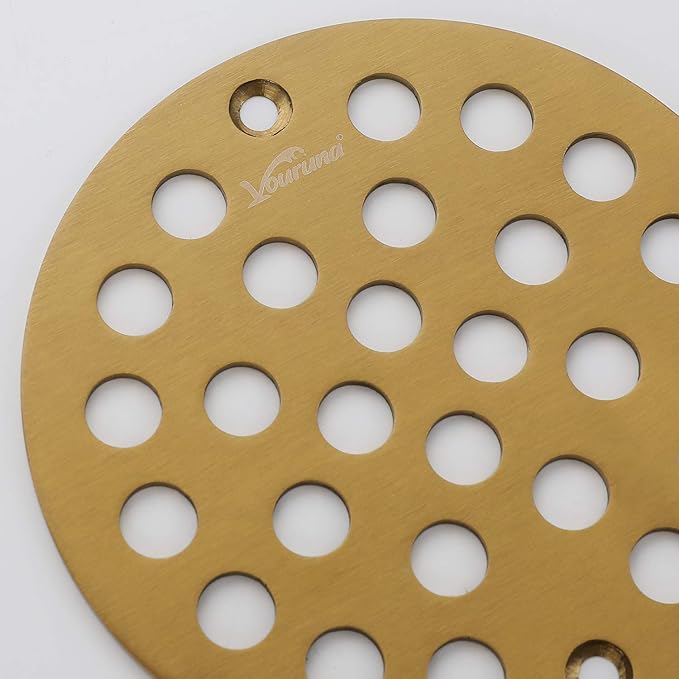 4-Inch Screw-in Shower Strainer Drain Cover Replacement Floor Strainer (Brushed Gold)