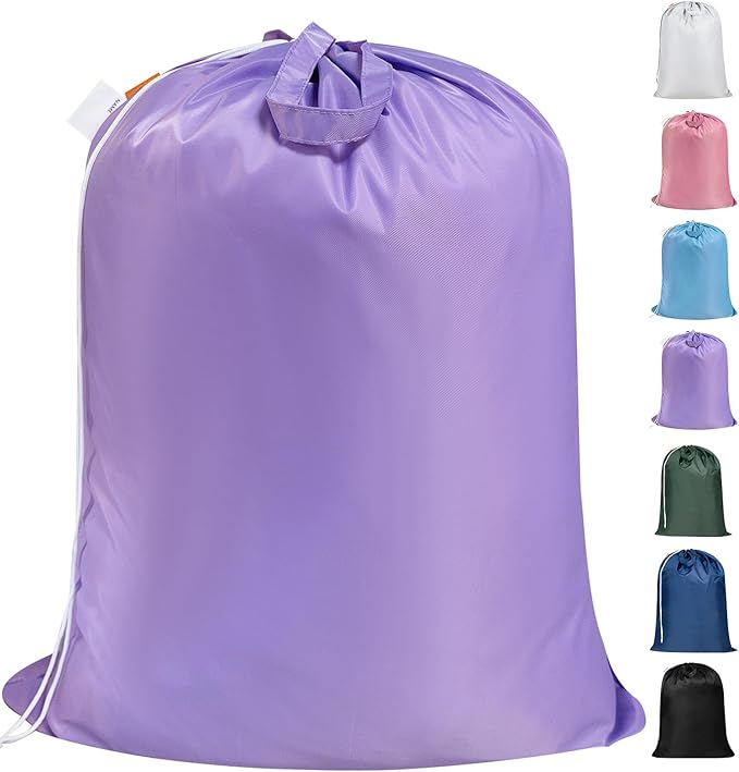 Polecasa Heavy Duty Large Laundry Bag with 130gsm Tear Resistant Fabric and Handles, Easy to Carry Durable Dirty Clothes Drawstring Bag, Perfect for College Dorm, Travel, 28”x36”,Purple