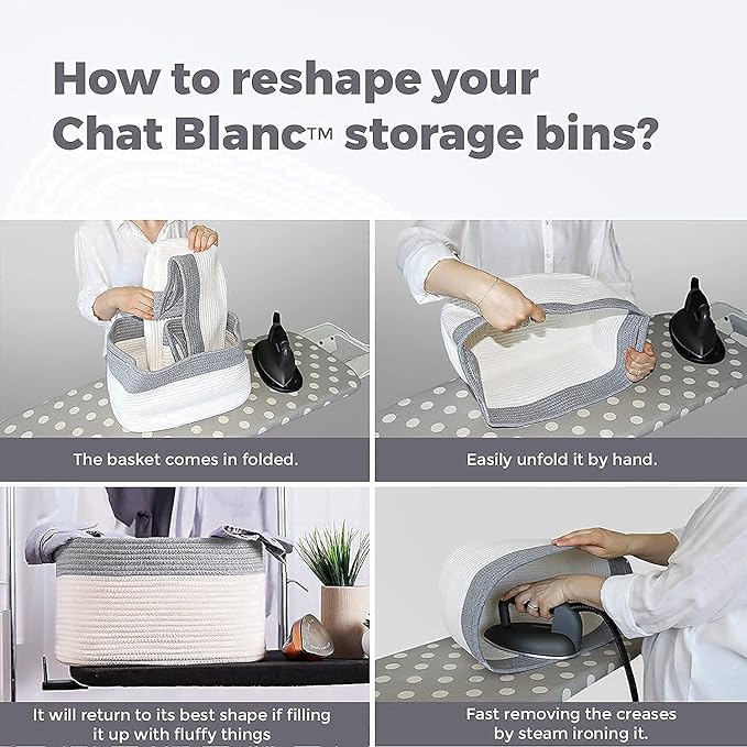 CHAT BLANC Cotton Rope Baskets for Organizing | Storage Baskets for Shelves | Rope Basket for Storage, Small Laundry Baskets, Woven Baskets for Storage, Dog Toy Bin, Baby Basket,Dark Gray&White 3 Pack
