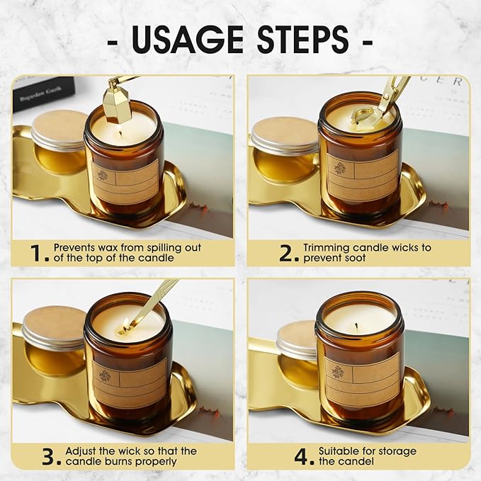 PATOISE 4 in 1 Candle Accessory Set, Wick Trimmer, Candle Snuffer, Wick Scoop,Storage Tray,Perfect for Candle Lovers(Gold)