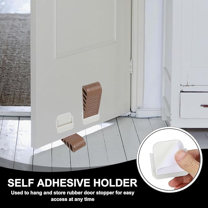PATIKIL Rubber Door Stoppers for Bottom of Door, Door Wedge Stopper with Holder Sturdy Stackable Doorstop Wall Protector for Home Office Floor Concrete Tile, Brown