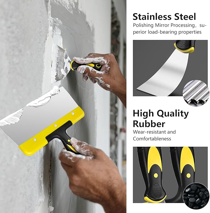 Spackle Knife Set, 5 PCS Stainless Steel Putty Knife Set Include 4 Paint Scrapers and 1 Multi Scraper Tool, Paint Scraper Tool for Drywall Decals (1.5" 3" 4" 6" 10")