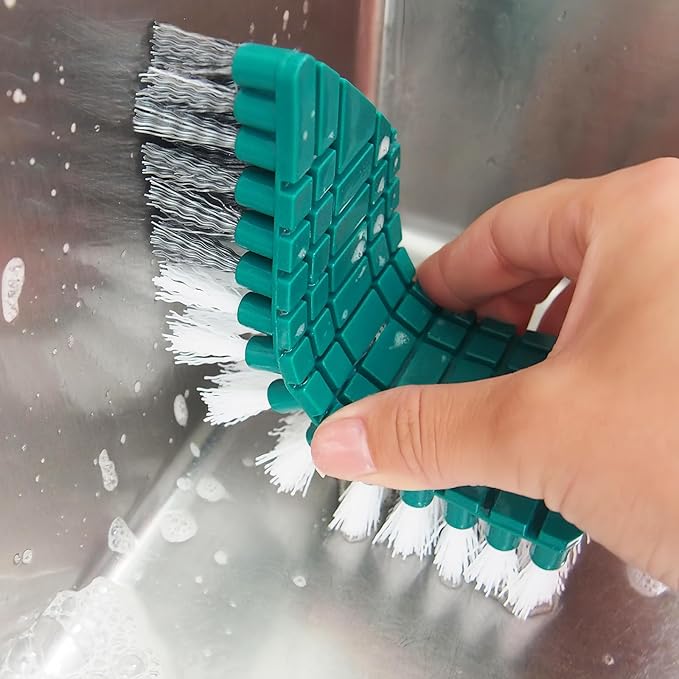 Crevice Cleaning Brush, Hard Bristle Grout Brush Gap Cleaner Tool for Tight Groove Spaces, Kitchen, Bathroom, Sliding Shower Door, Faucets Corners, Tiles, Sink and Windows Track (Green+White)