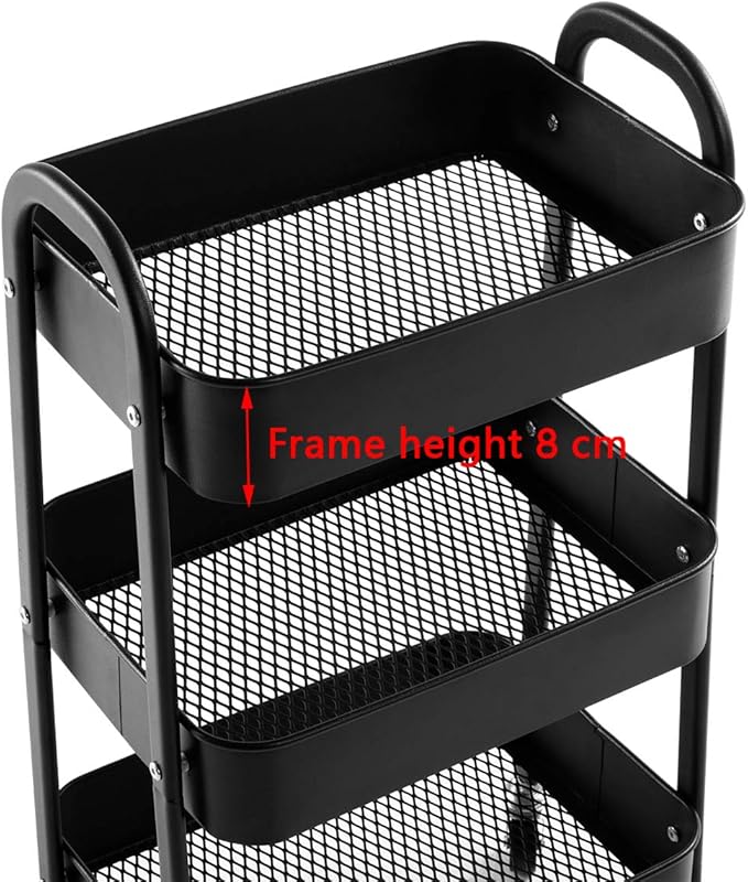 AGTEK Makeup Cart, Movable Rolling Organizer Cart, Black 3 Tier Metal Utility Cart