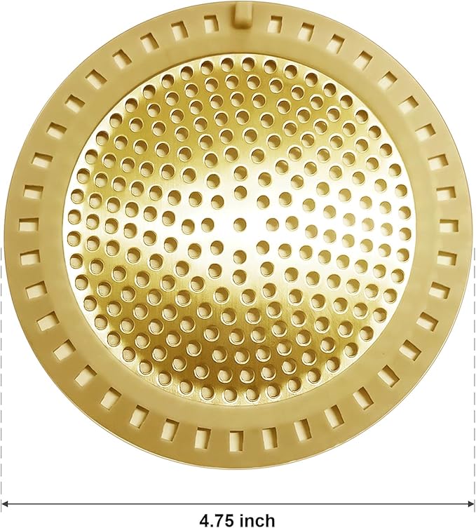 2PCS Hair Catcher Shower Drain/Strainer/Cover/Filter/Trap, Bathtub Drain Cover Hair Catcher, Hair Stopper for Bathroom Sink/Floor Drain, Stainless Steel and Silicone Drain Strainer, Gold