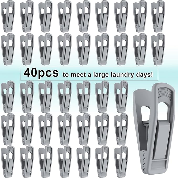 Hanger Clips for Velvet Hangers (Grey, 40 PCS), Non-Slip Plastic Clips Skirt Hanger Clips for Gray Flocking Hangers