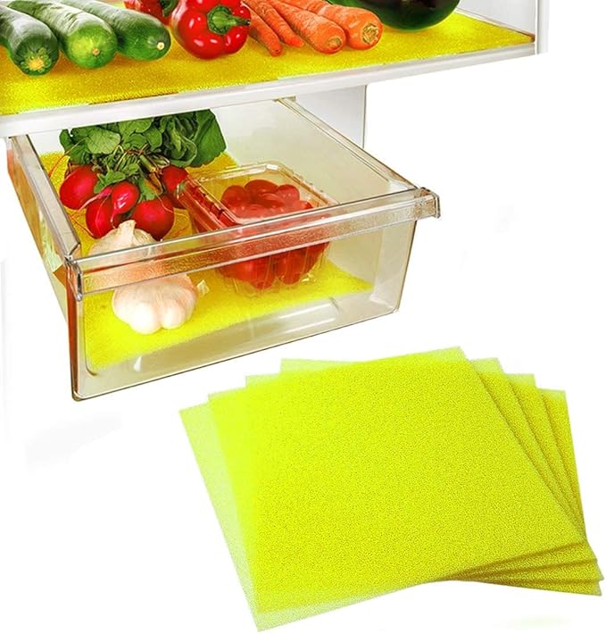 Dualplex® Fruit & Veggie Life Extender Liner for Fridge Refrigerator Drawers, 12x15 Inches (4 Pack) – Extends The Life of Your Produce & Prevents Spoilage (Yellow)