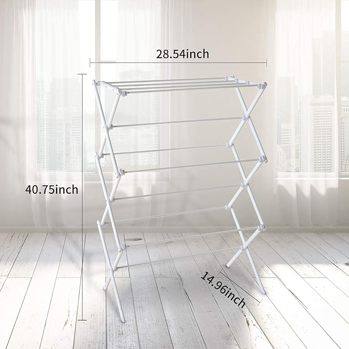 3 Tiers Foldable Clothes Drying Rack, Vertical Laundry Rack Portable and Collapsible for Storage Indoor Outdoor, White