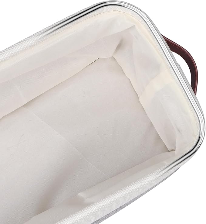 Univivi 4PC Small Fabric Storage Bins,15x6x5 inch Long Narrow Storage Baskets with PU Handles for Closet,Cabinet,Countertop Organizing Small Items (Gray,15x6x5 inch)