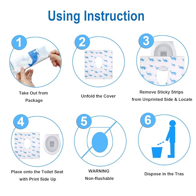 20 Pack Toilet Seat Covers Disposable, Extra Large Disposable Toilet Seat Covers for Adults, Individually Wrapped Potty Training Liners with Non-Slip Adhesives for Kids in Home, Restrooms&Travel -Blue