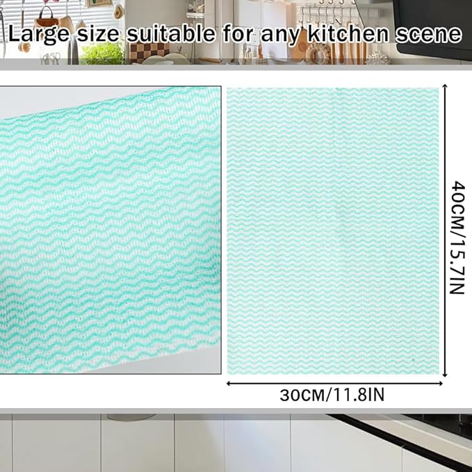 100 Count Disposable Cleaning Towels and Dish Cloths,Super Absorbent Dishcloths,Multi-Surface Cleaning Wipes for Kitchen Dishes, Windows, Bathroom (Green)