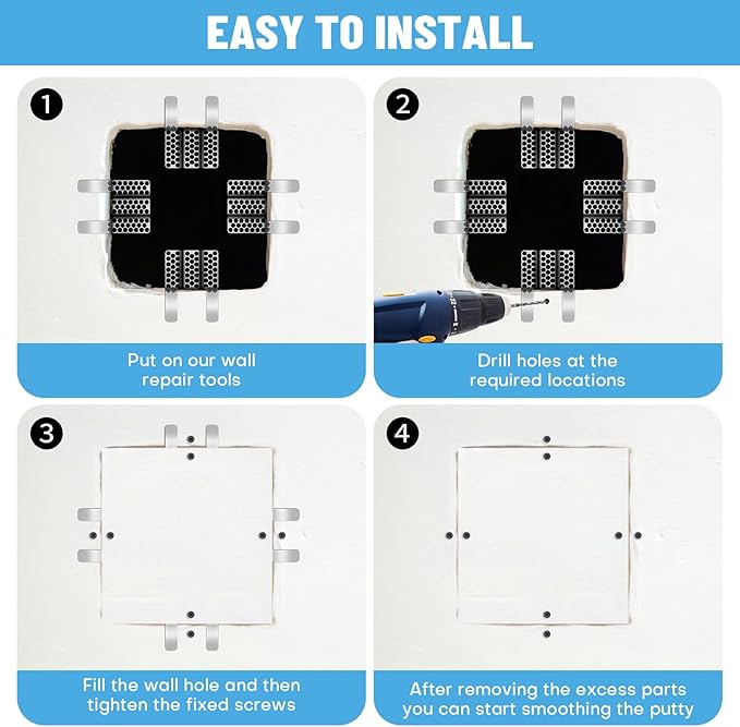Drywall Repair Clips, 8 Pack Stainless Steel Wall Patch Kit with 16 Screws for 1/2 Inch Sheetrock, Professional Drywall Hole Repair Solution for DIY Home Repair