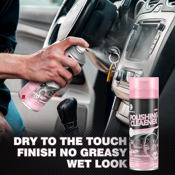 Interior Cleaner and Protectant, 15 Fl Oz Polishing Cleaner Car Interior Spray - Repels Dust & Staining, Restores & Protects Plastic, Vinyl, Leather Seats, Carpet - UV Guard, Anti-Aging