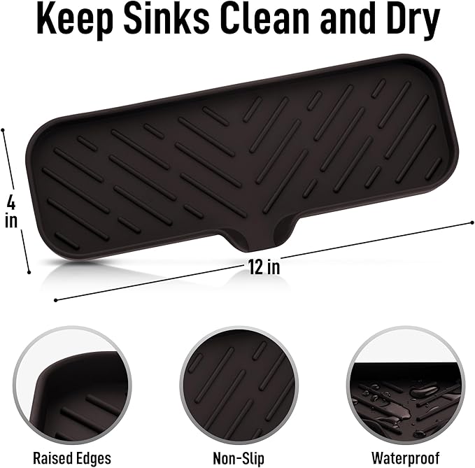 Zulay Kitchen Large Silicone Sponge Holder (12x4) – Flexible Sink Organizer Tray for Kitchen & Bathroom – Multipurpose Soap Dish for Sponges, Makeup, Trinkets & More (Chocolate)