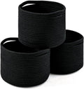 Small Black Baskets for Organizing, Storage Baskets for Shelves, Small Woven Basket for Storage, Cute Basket for Gifts, Mini Cotton Rope Baskets, 9.7"×9.7"×7" (3 Packs) Black