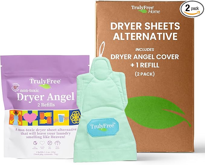 Truly Free Dryer Angel - Natural Dryer Sheet Alternative, Non-Toxic Reusable Fabric Softener Sheets and Scent Booster, Safe for Babies and Sensitive Skin, Laundry Room Essentials - 1 Pack + 2 Refills