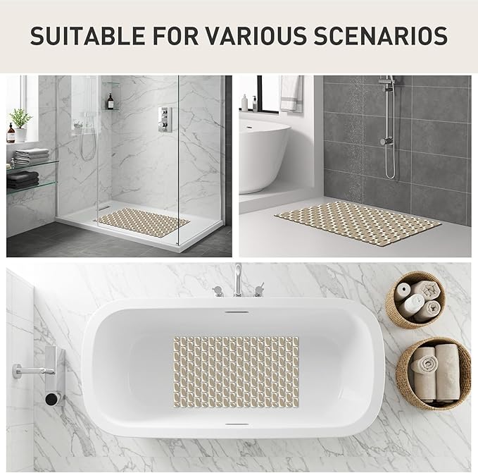Shower Mat Non Slip Bathtub Mat, 27 x 16 Inch Eco-Friendly Soft Bath Mat for Tub Non Slip Shower Mats for Inside Shower with Suction Cups and Drain Holes, Easy to Clean Quick-Drying, Brown