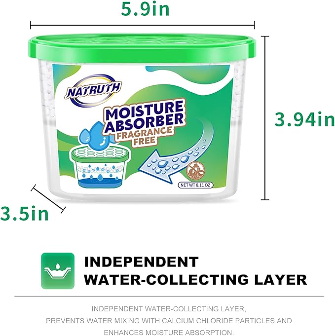NATRUTH Moisture Absorber boxes, Unscented 500ml(6 PACKS)*10.5OZ Closet Dehumidifier, Eradicate Odor Moisture Absorbers Bucket,Dehumidifier for Closet,Bathrooms, Kitchen & Study, Boats,RVs (Green)