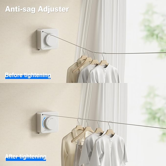 Retractable Clothesline Indoor, Non-Sagging Outdoor Clothes Line Retracting Heavy Duty Clothes Drying Laundry Line Wall Mounted Stainless Steel Line-15.1 Feets(Square-White)
