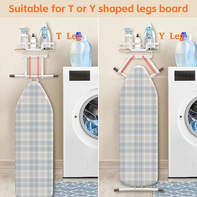 Ironing Board Holder Wall Mount, Laundry Room Organization Storage, White, T&V Shaped Space Saving Ironing Board Hanger for Laundry Room Decor and Accessories